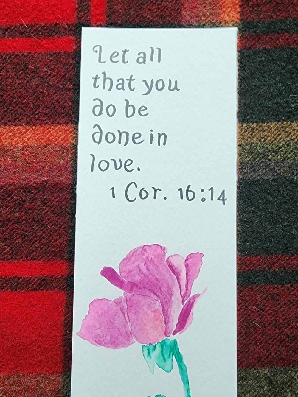 Hand-Painted Floral Bookmark with Inspirational Quote - Pink Flower